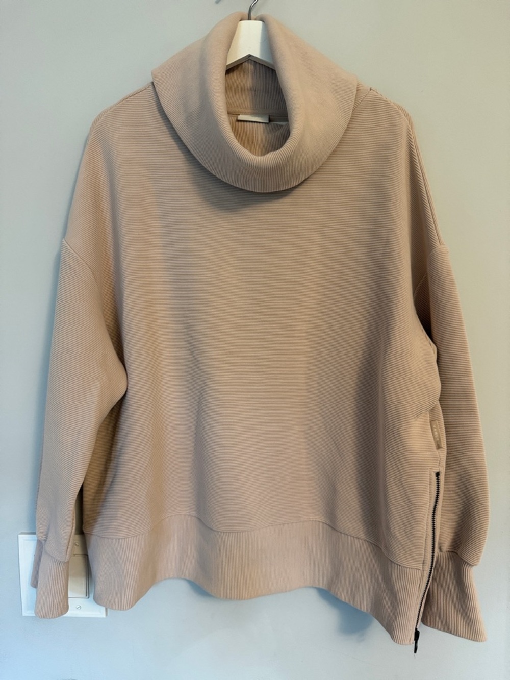 Varley Beige Cowl Neck Ribbed Sweater